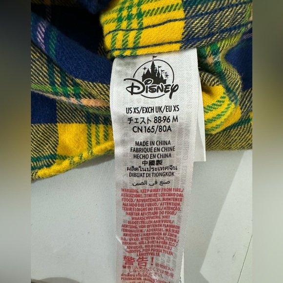 Disney XS The Three Caballeros Flannel Zip Up Hoodie Yellow Blue Donald Duck - Picture 6 of 8